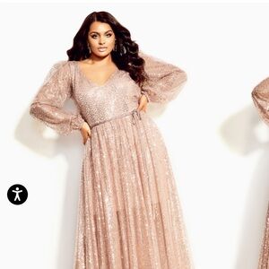 City Chic Rose Gold Gown. NWT